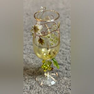 Blown Glass Wine Grapes Christmas Ornament Gold Green 4.5”
